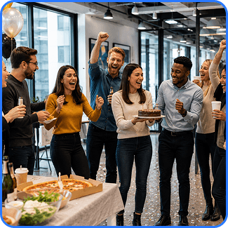Team celebrating a launch together