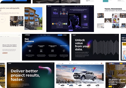 Collage of website designs built by Yuni Tech Inc.